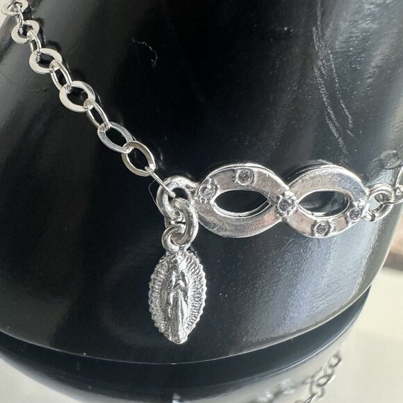 Sterling Silver 925 7.5” Bracelet Infinite & Virgin Mary Christian Religious - Picture 2 of 10